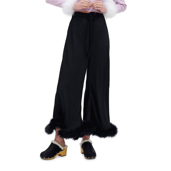 Sleeper Boudoir Black Feather-Embellished Lounge Pajama Pants - Picture 1 of 8